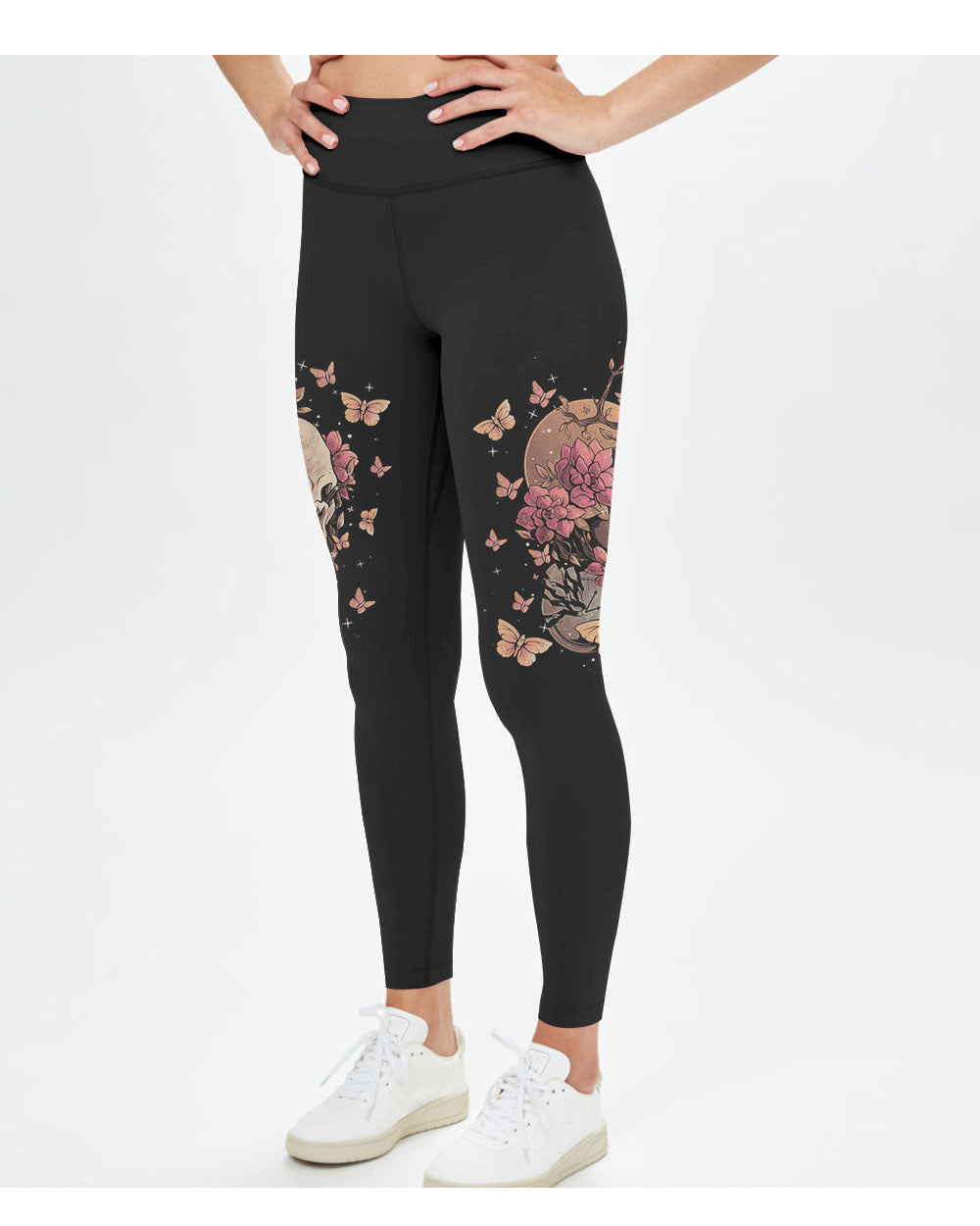 I Am A Sweet Girl Flower Skull Black Leggings