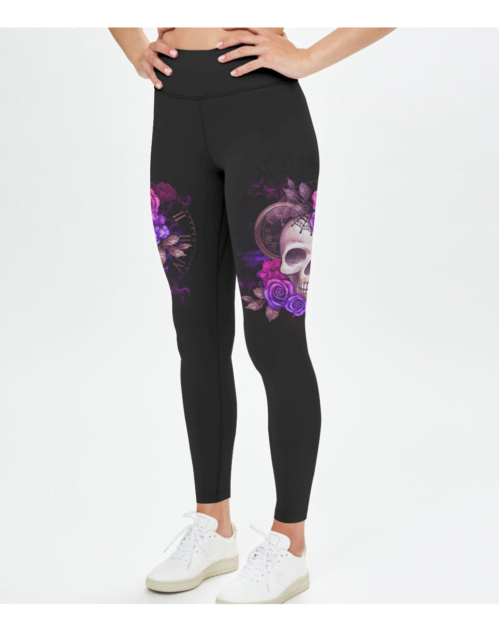 Warning This Tattooed Girl Skull Flowers Black Leggings