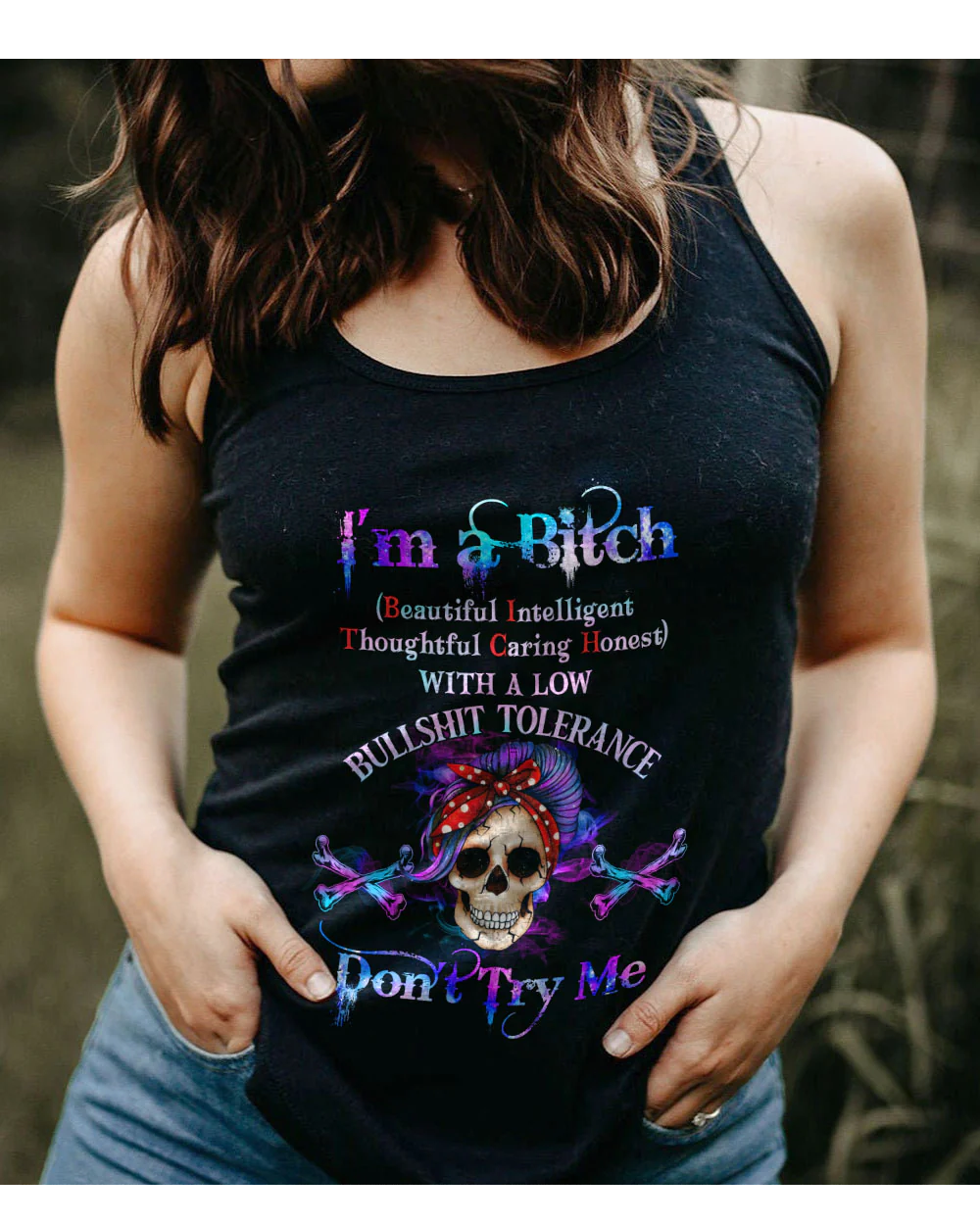 I'm A B Don't Try Me Skull Purple Tank Top