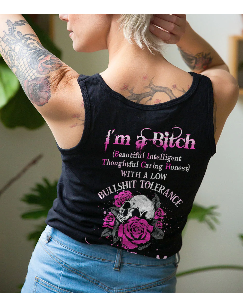 I'm A B Don't Try Me Skull Roses Tank Top