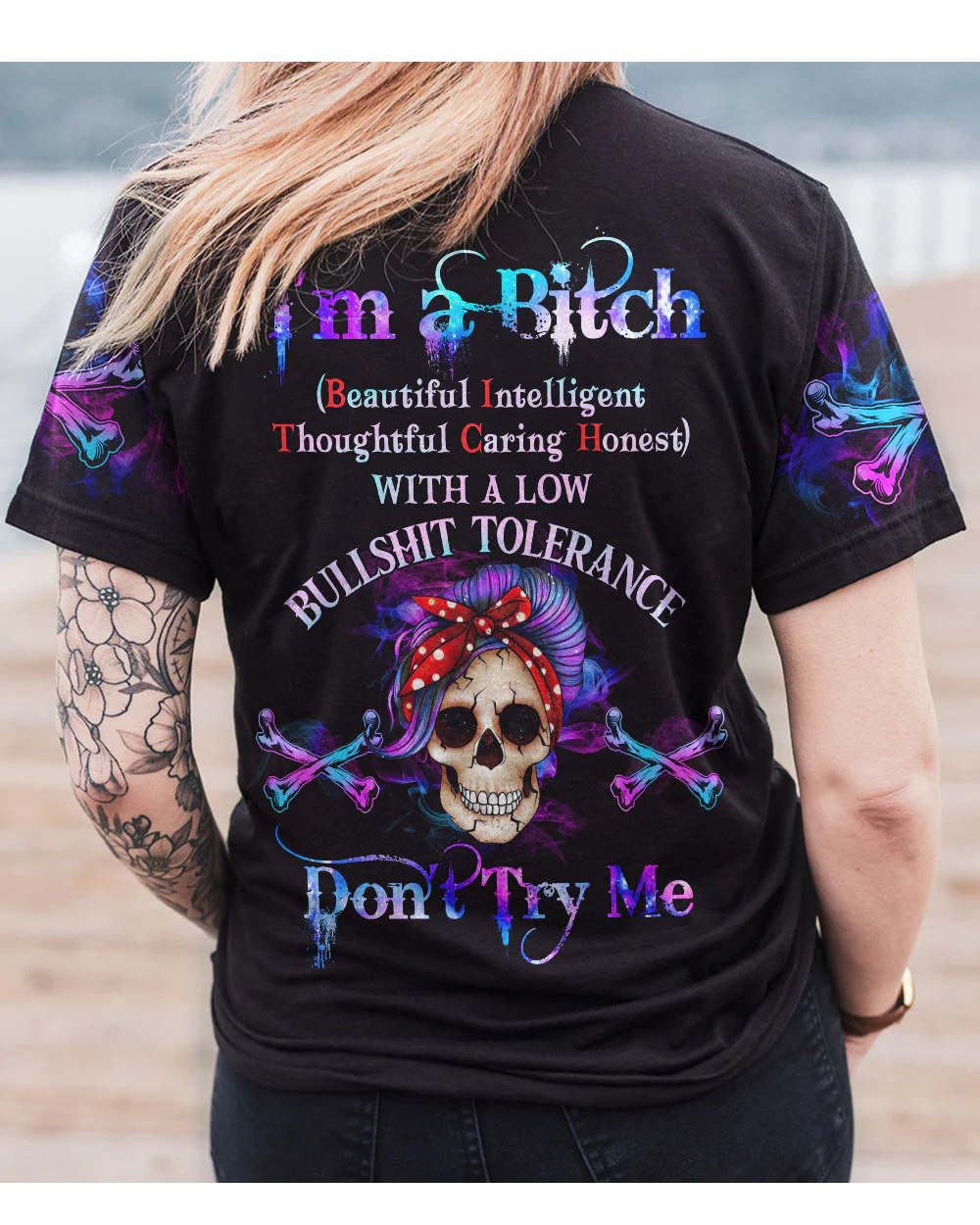 I'm A B Don't Try Me Skull Purple T Shirt