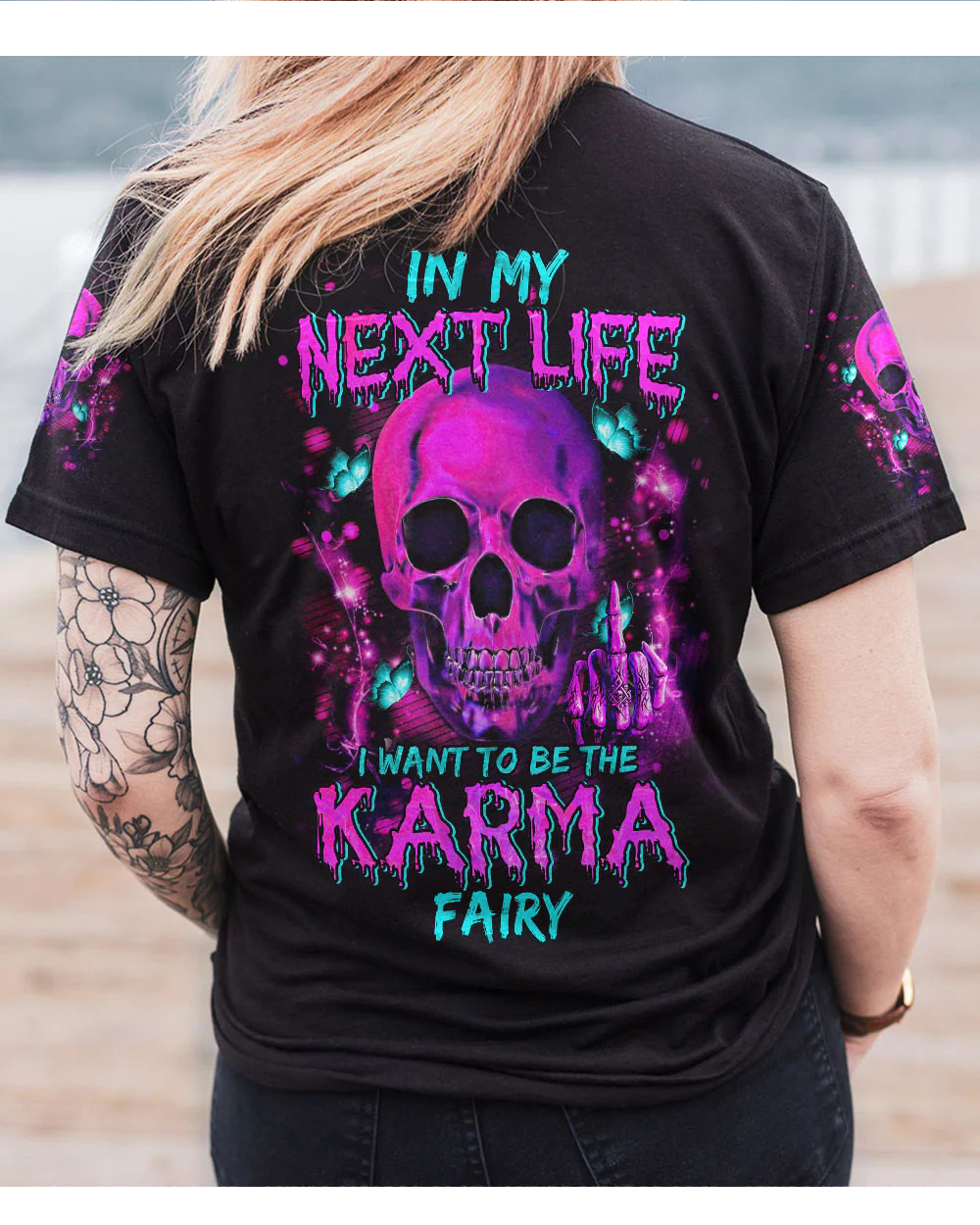 In My Next Time I Want To Be The Karma Fairy Skull Pink T shirt