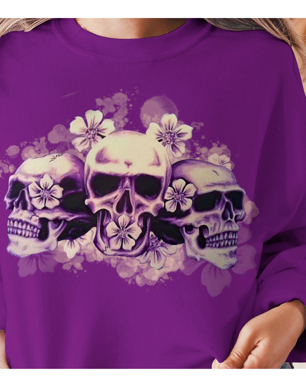 Stuck Between IDK IDC IDGAF Skull Purple All Over Print Sweatshirt