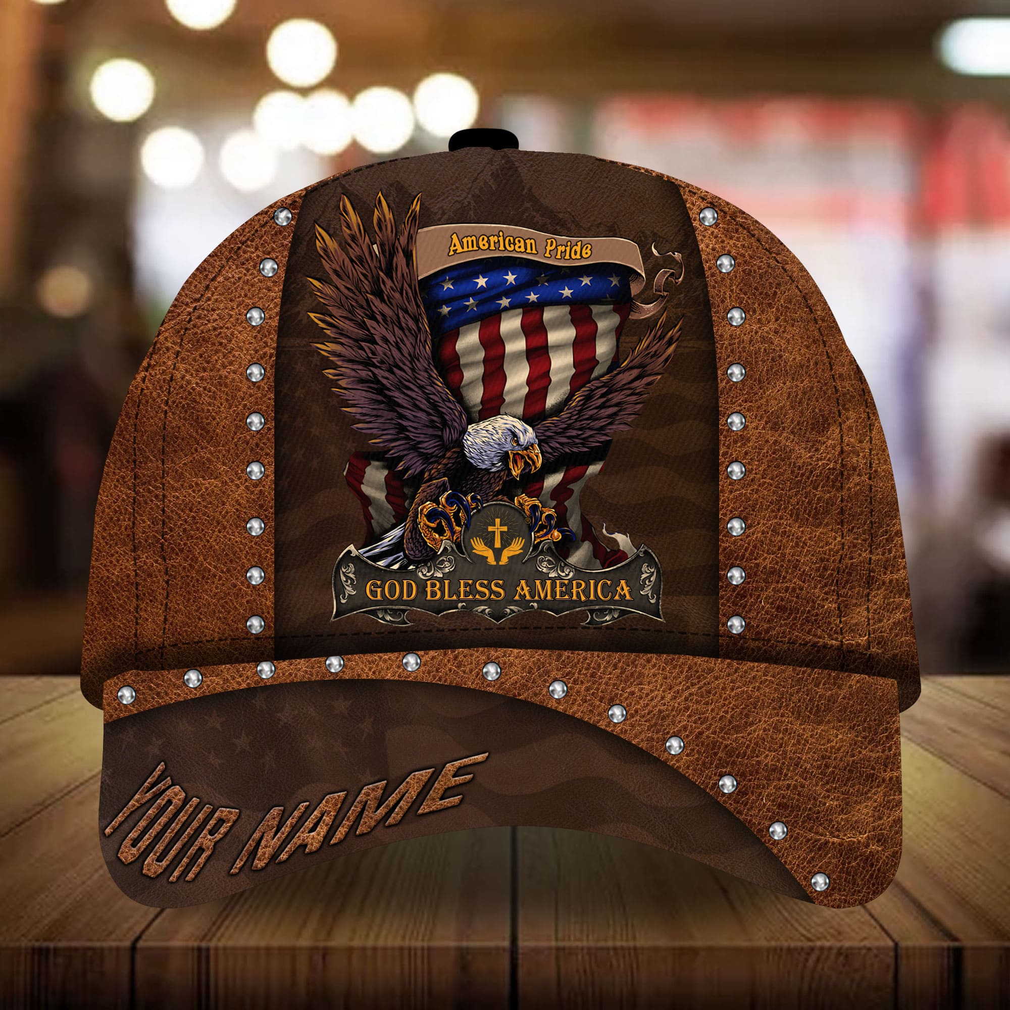 Premium God Patriotic Eagle 3D Cap God Bless America Personalized