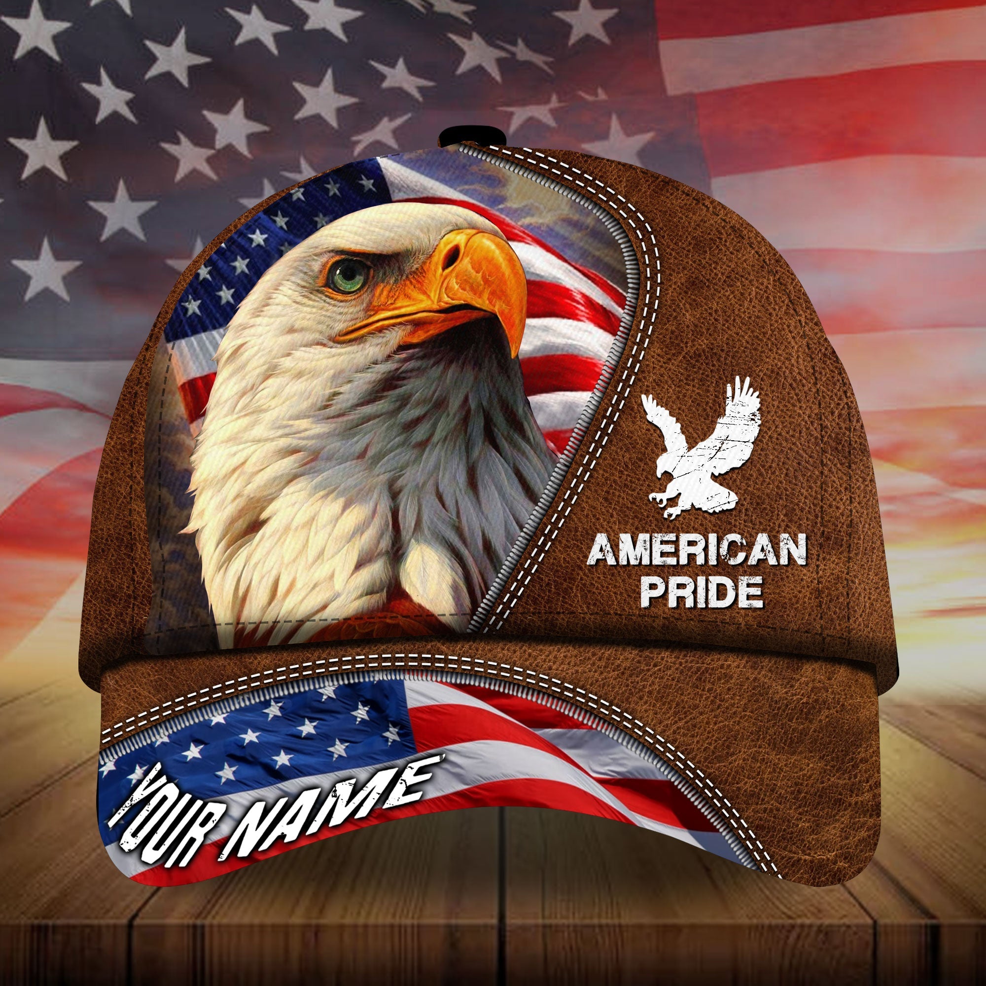 Premium Leather Art Eagle American Pride Hats Personalized