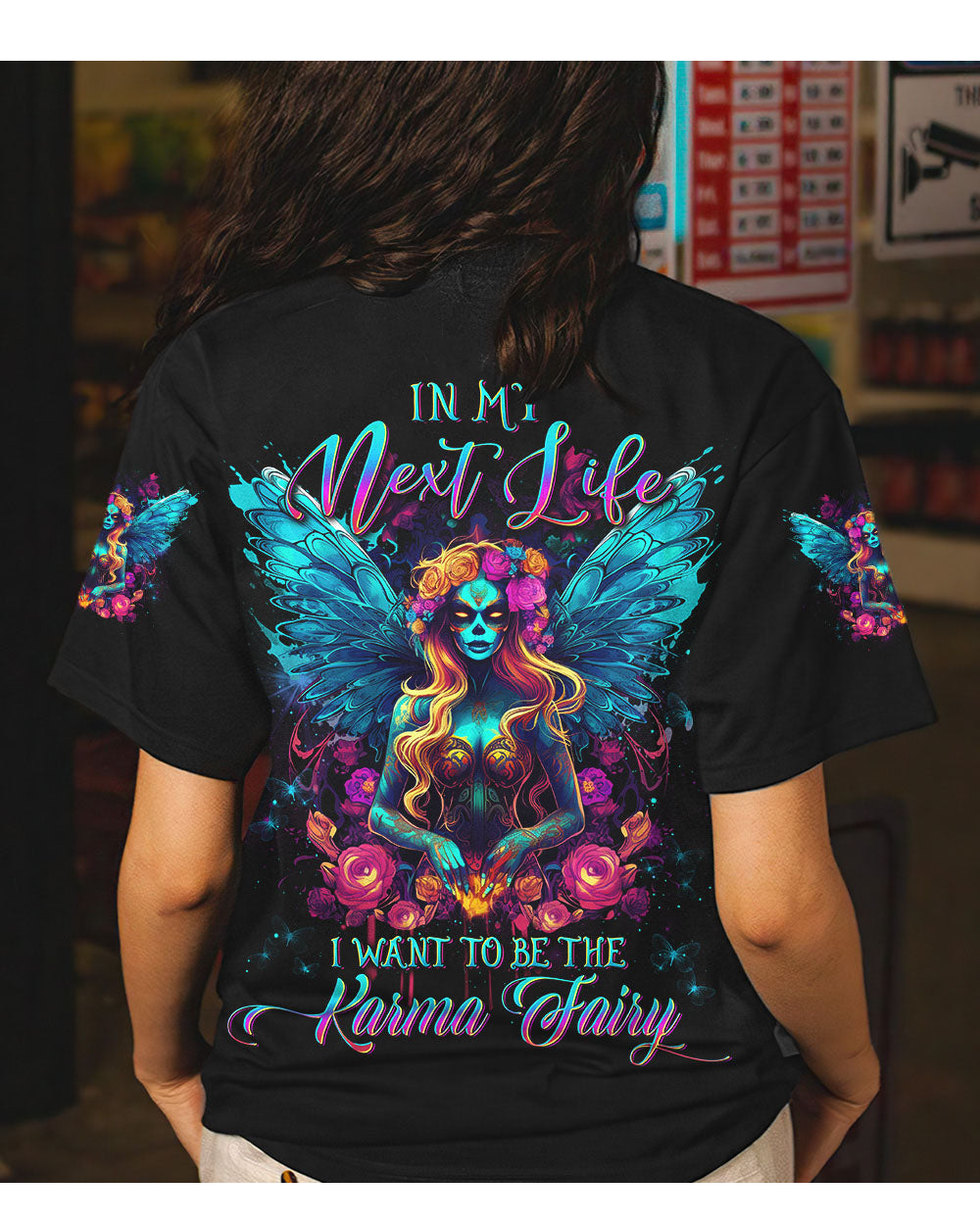 In The Next Life Skull Karma Fairy Black T Shirt