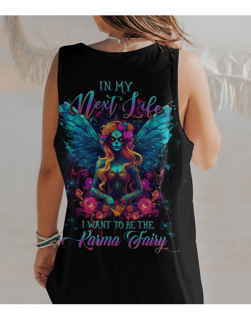 In The Next Life Skull Karma Fairy Black Tank Top