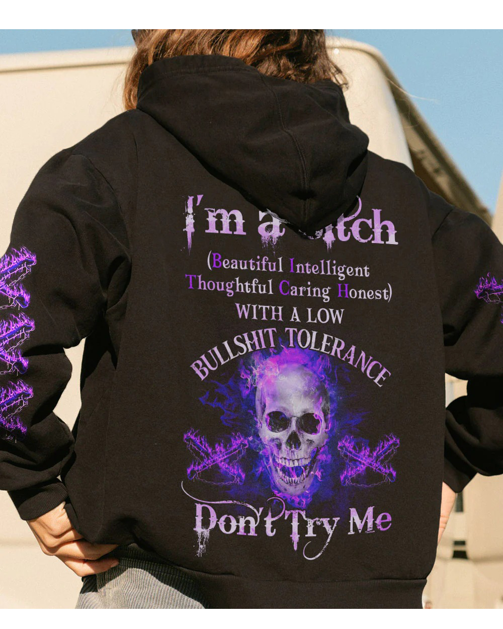 I'm A B Don't Try Me Skull Purple 3D Hoodie