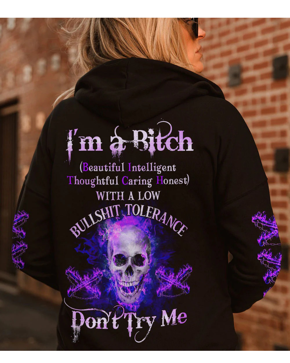 I'm A B Don't Try Me Skull Purple 3D Hoodie