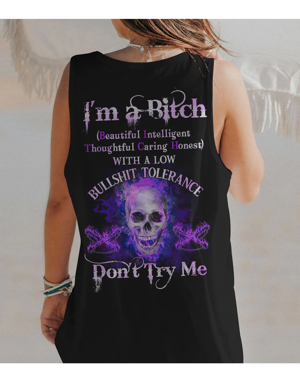 I'm A B Don't Try Me Skull Purple 3D Tank Top