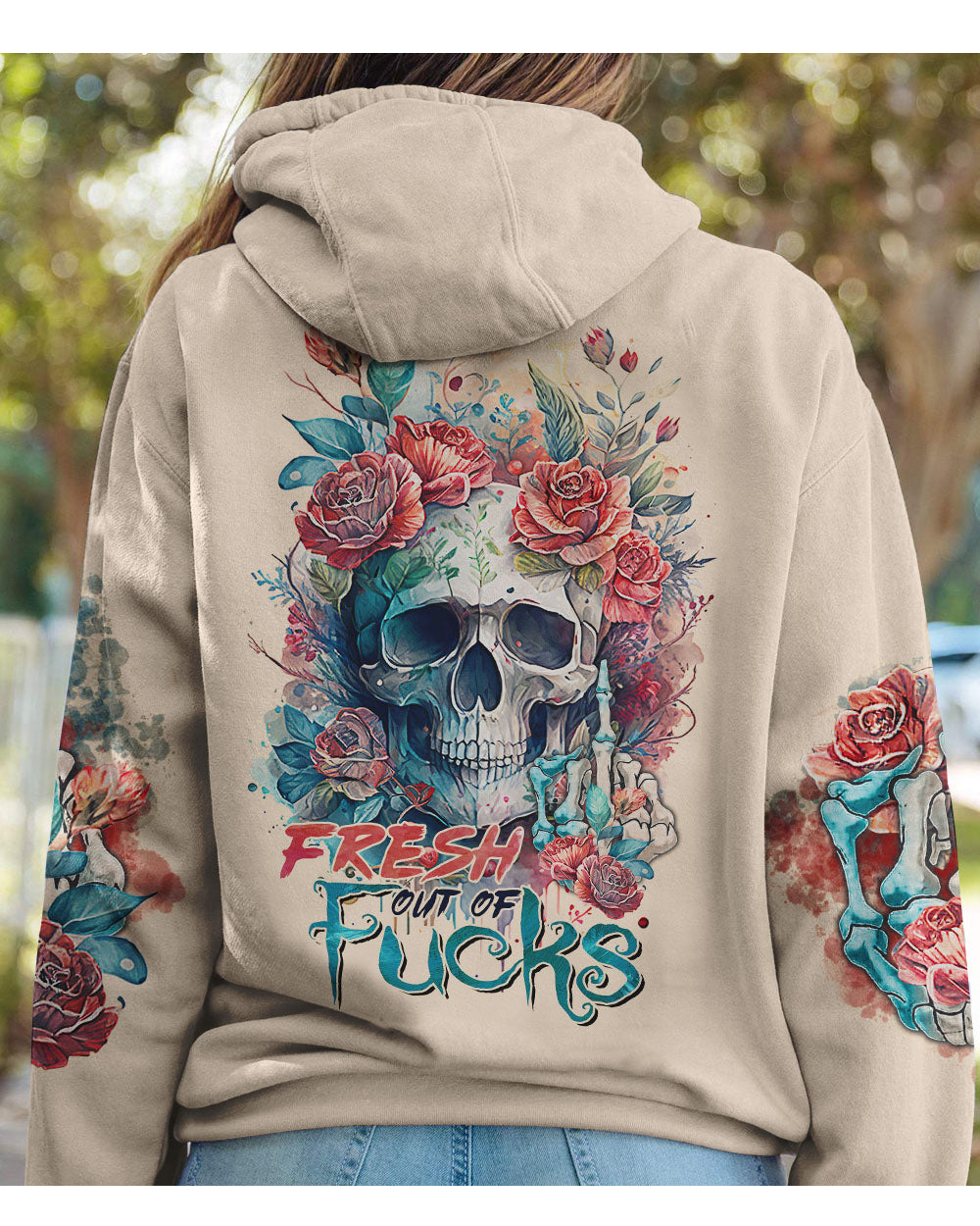 Fresh Out Of F Watercolor Skull Hoodie