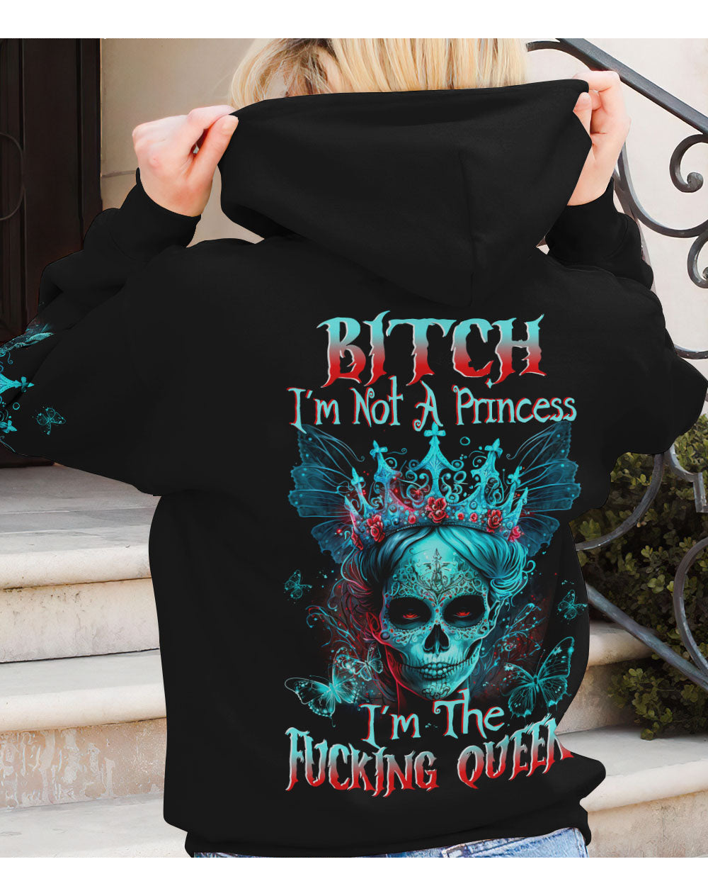 I'm Not Princess I'm The Queen Skull Black Hoodie