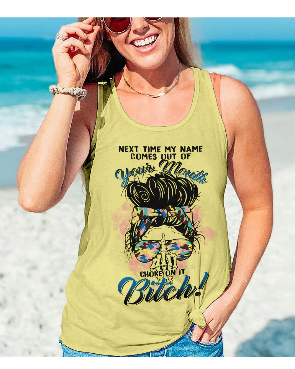 Next Time My Name Comes Out Of Your Mouth Yellow Skull Tank Top