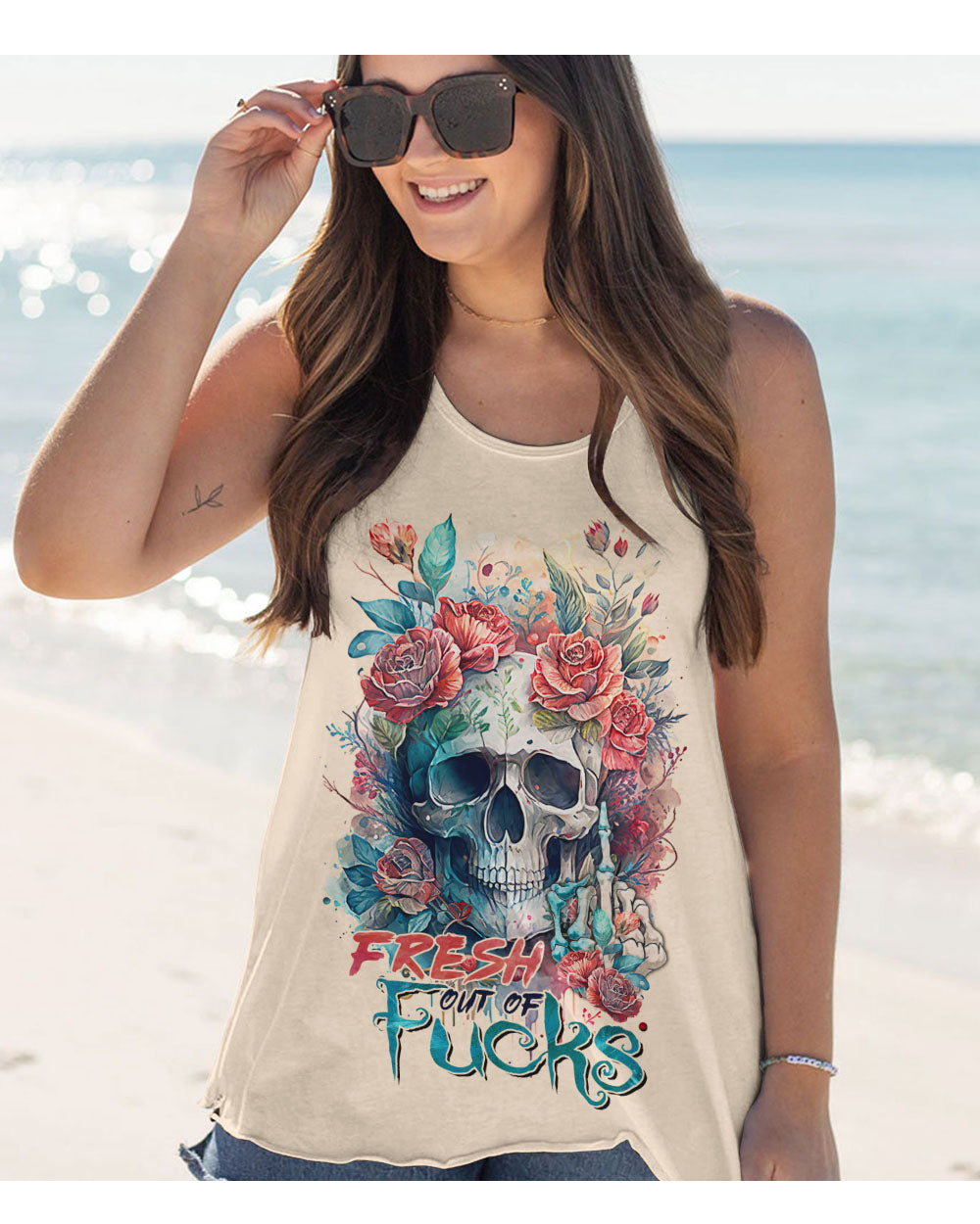 Fresh Out Of F Watercolor Skull Tank Top