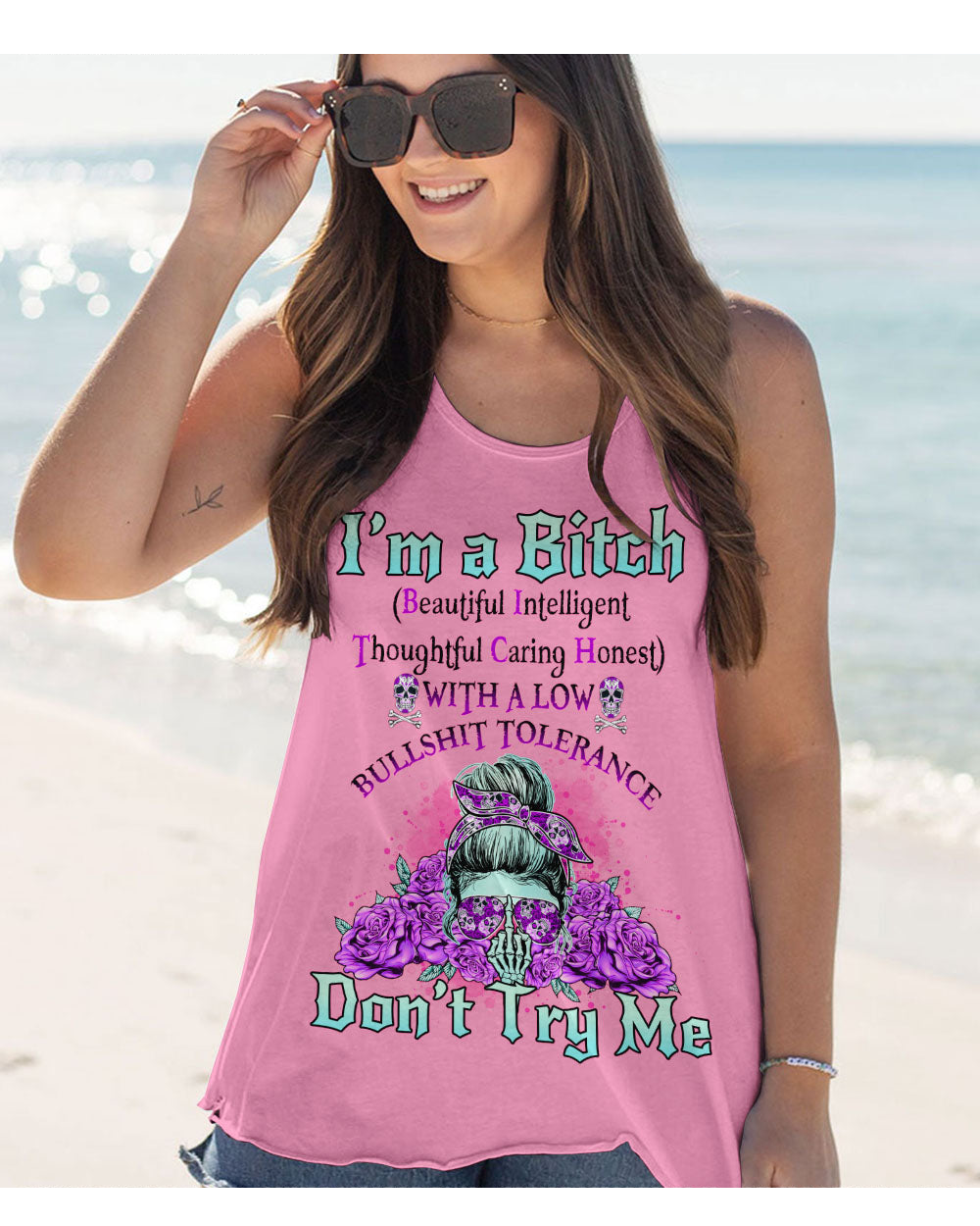 I'm A B Don't Try Me Pink Skull Tank Top