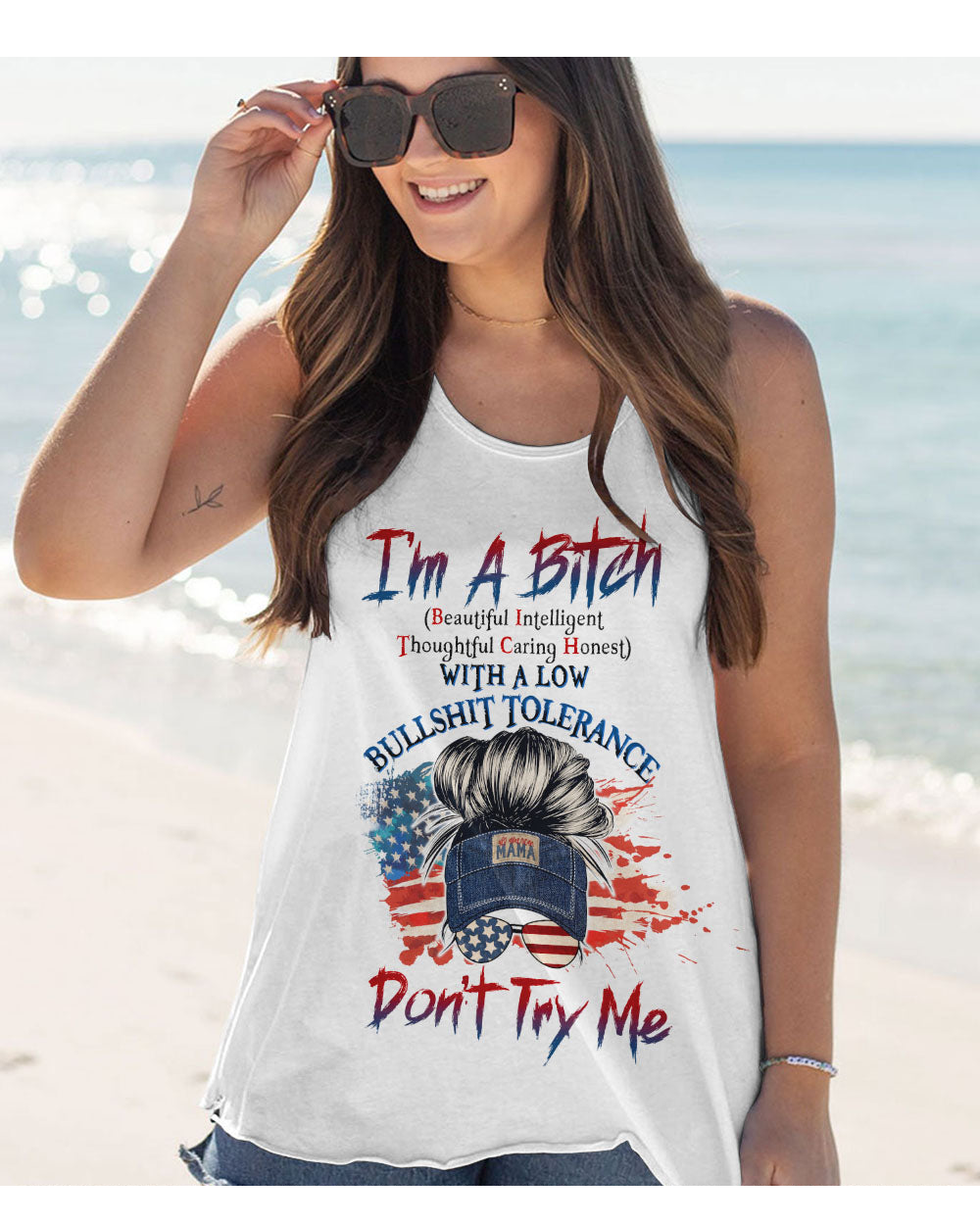 I'm A B Don't Try Me White Skull  Tank Top