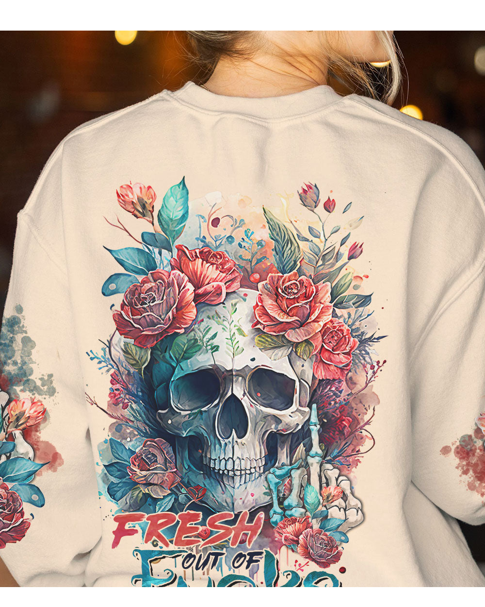 Fresh Out Of F Watercolor Skull Sweatshirt