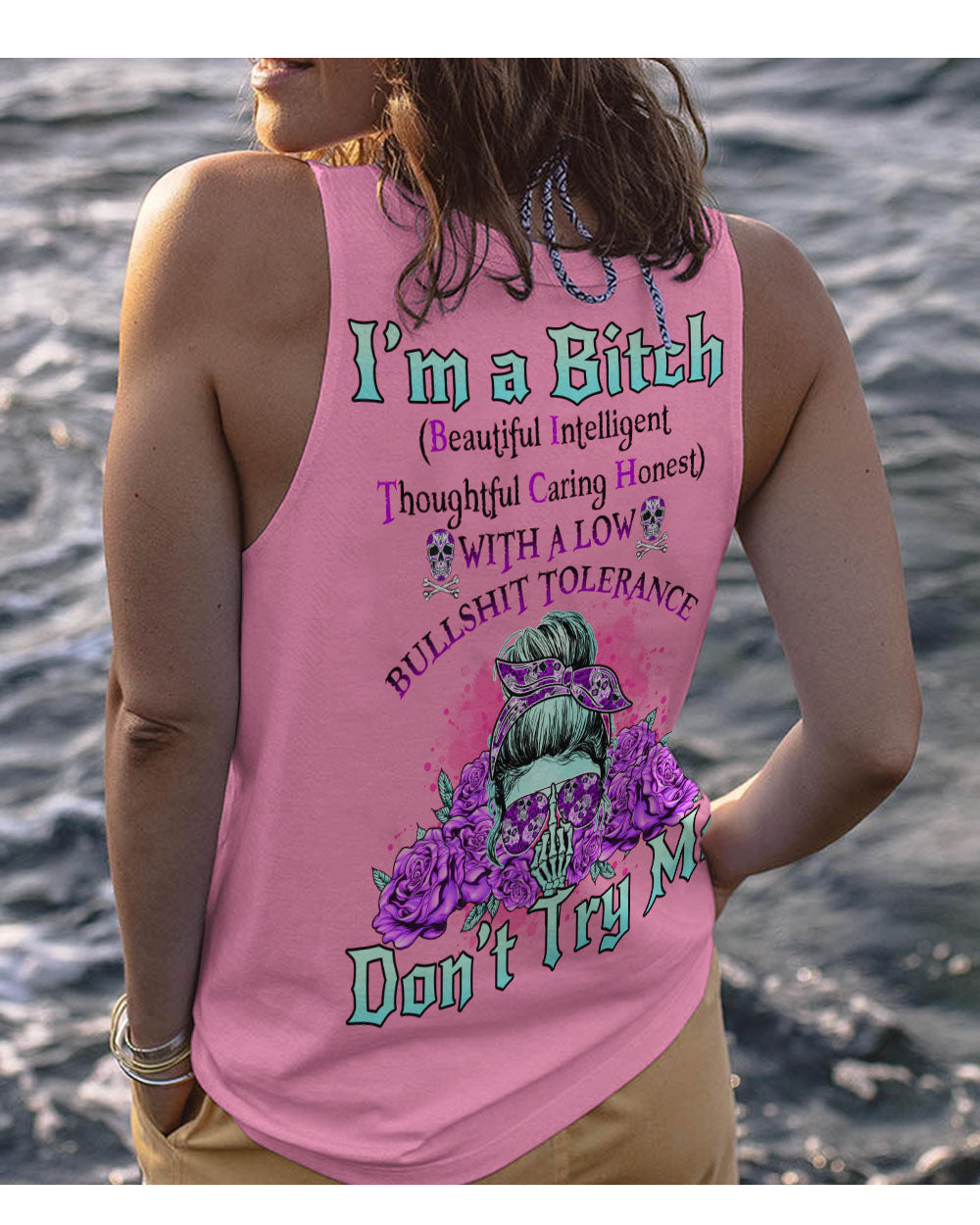 I'm A B Don't Try Me Pink Skull Tank Top