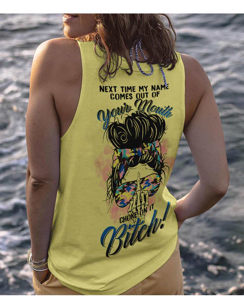 Next Time My Name Comes Out Of Your Mouth Yellow Skull Tank Top