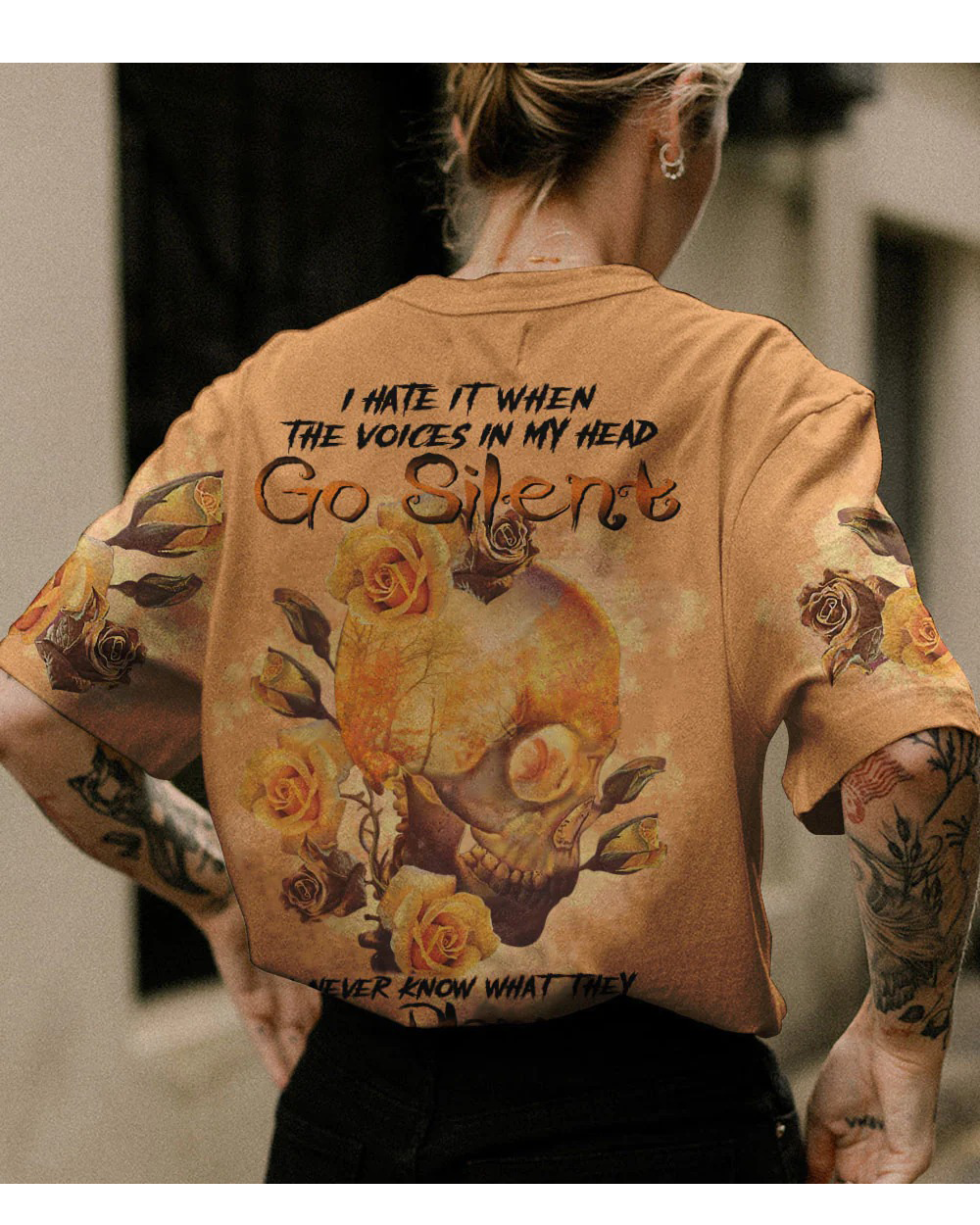 I Hate It When The Voices In My Head Skull Flowers T Shirt