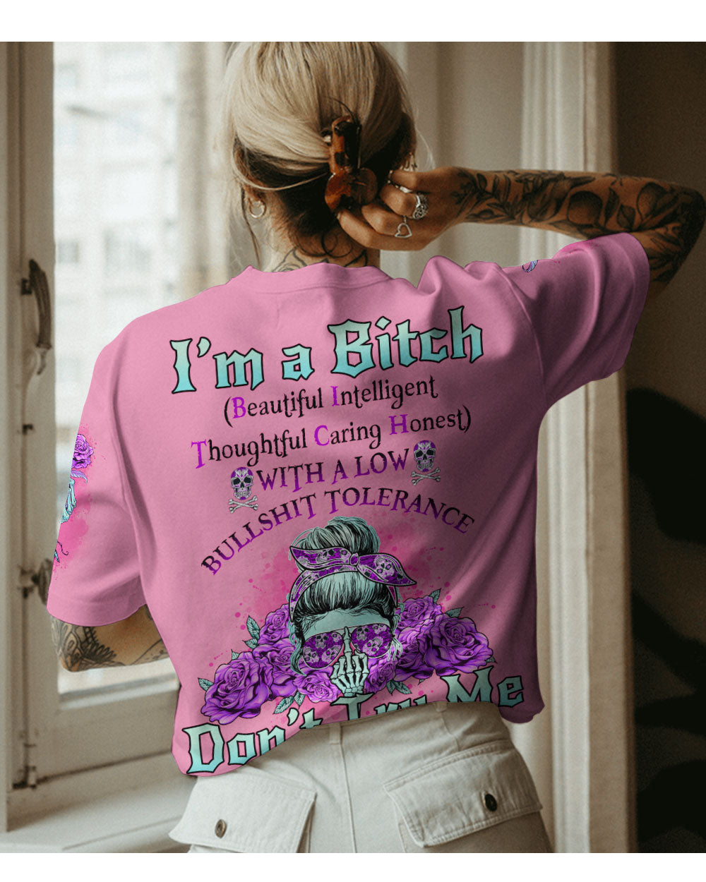 I'm A B Don't Try Me Pink Skull T Shirt