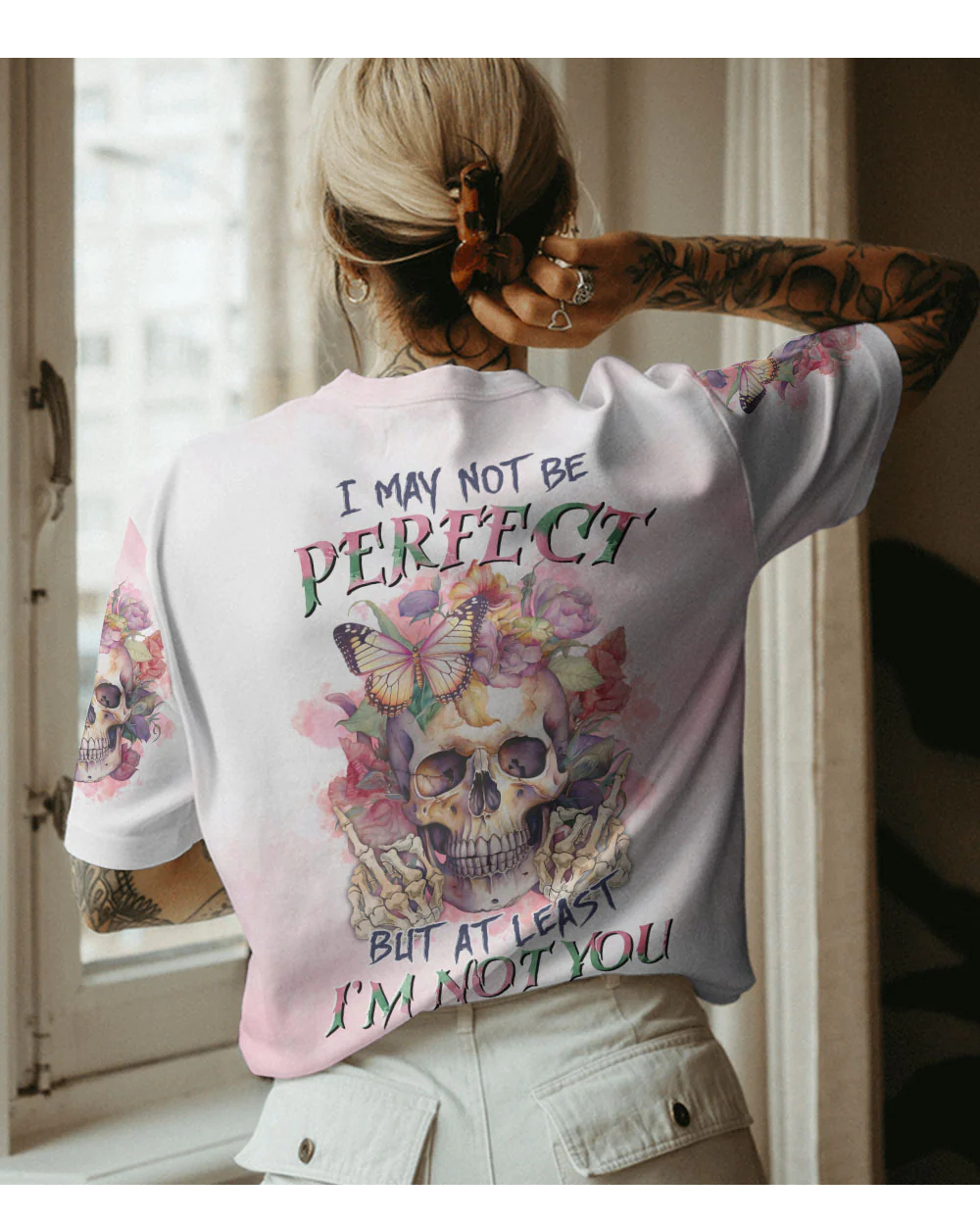 I May Not Perfect Watercolor Skull Floral T Shirt