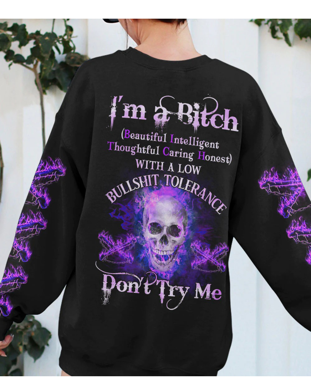 I'm A B Don't Try Me Skull Purple 3D Sweatshirt