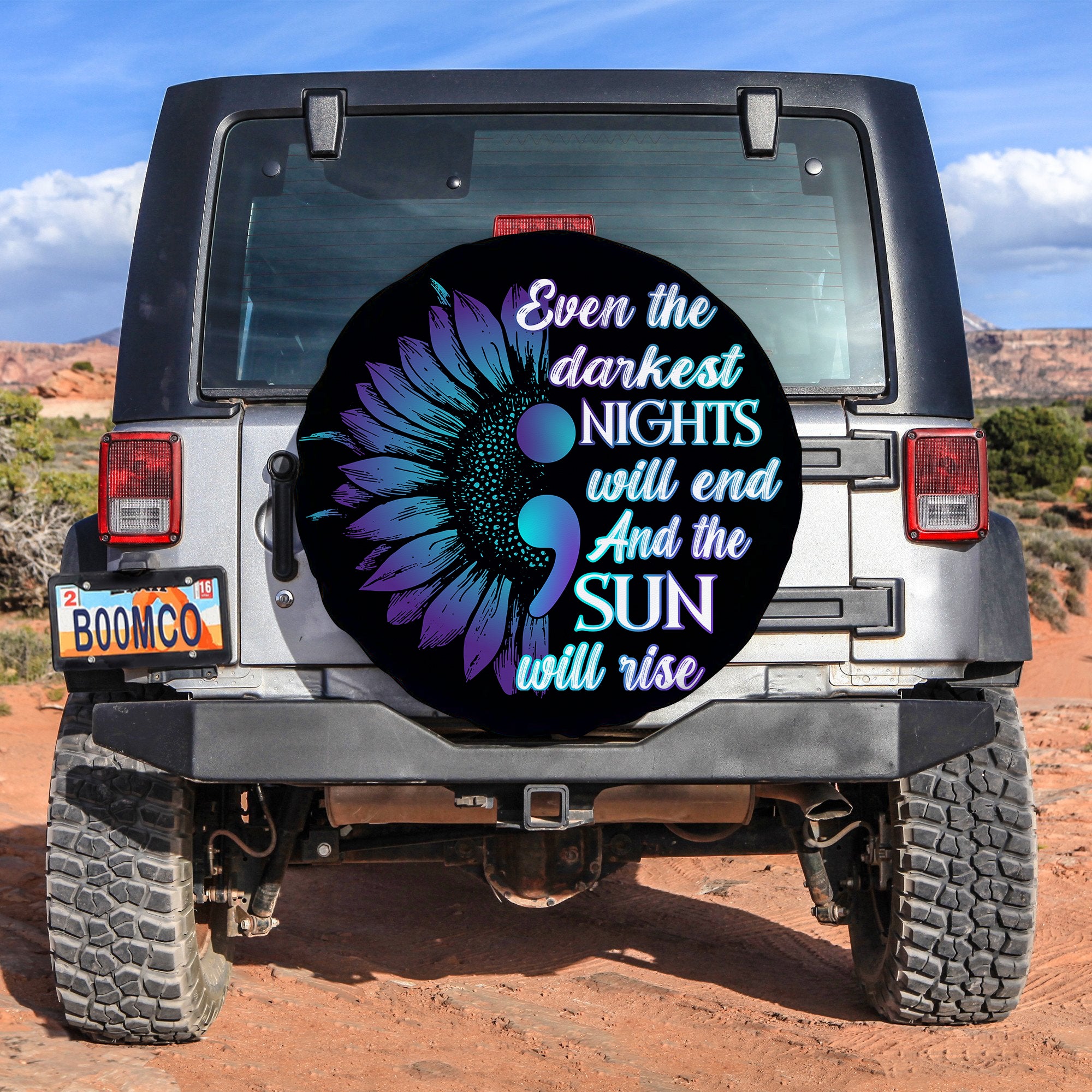 Even The Darkest Nights Will End and The Sun Will Rise Spare Tire Cover LT7