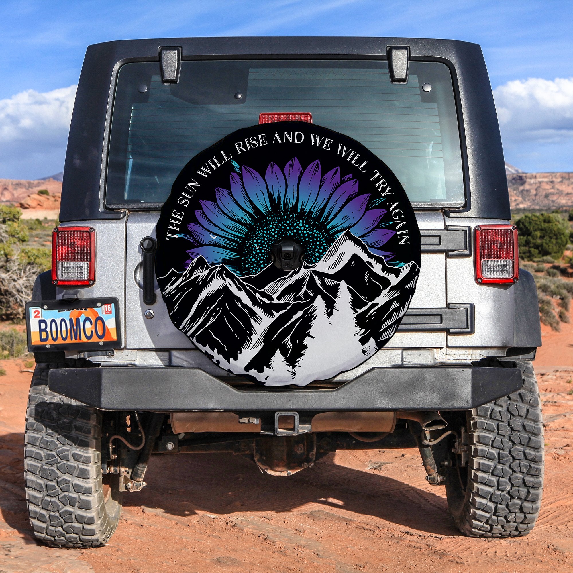 The Sun Will Rise And We Will Try Again Spare Tire Cover Sunflower Mountain Landscape Ver02 LT7