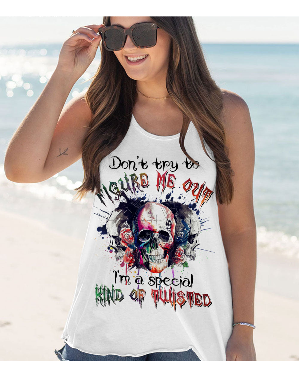 Don't Try To Figure Me Out Watercolor Skull Tank Top