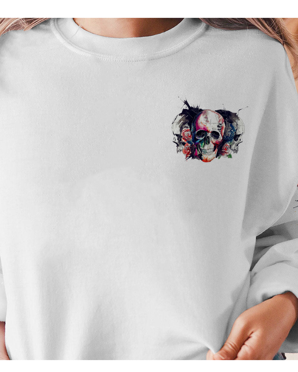 Don't Try To Figure Me Out Watercolor Skull Sweatshirt