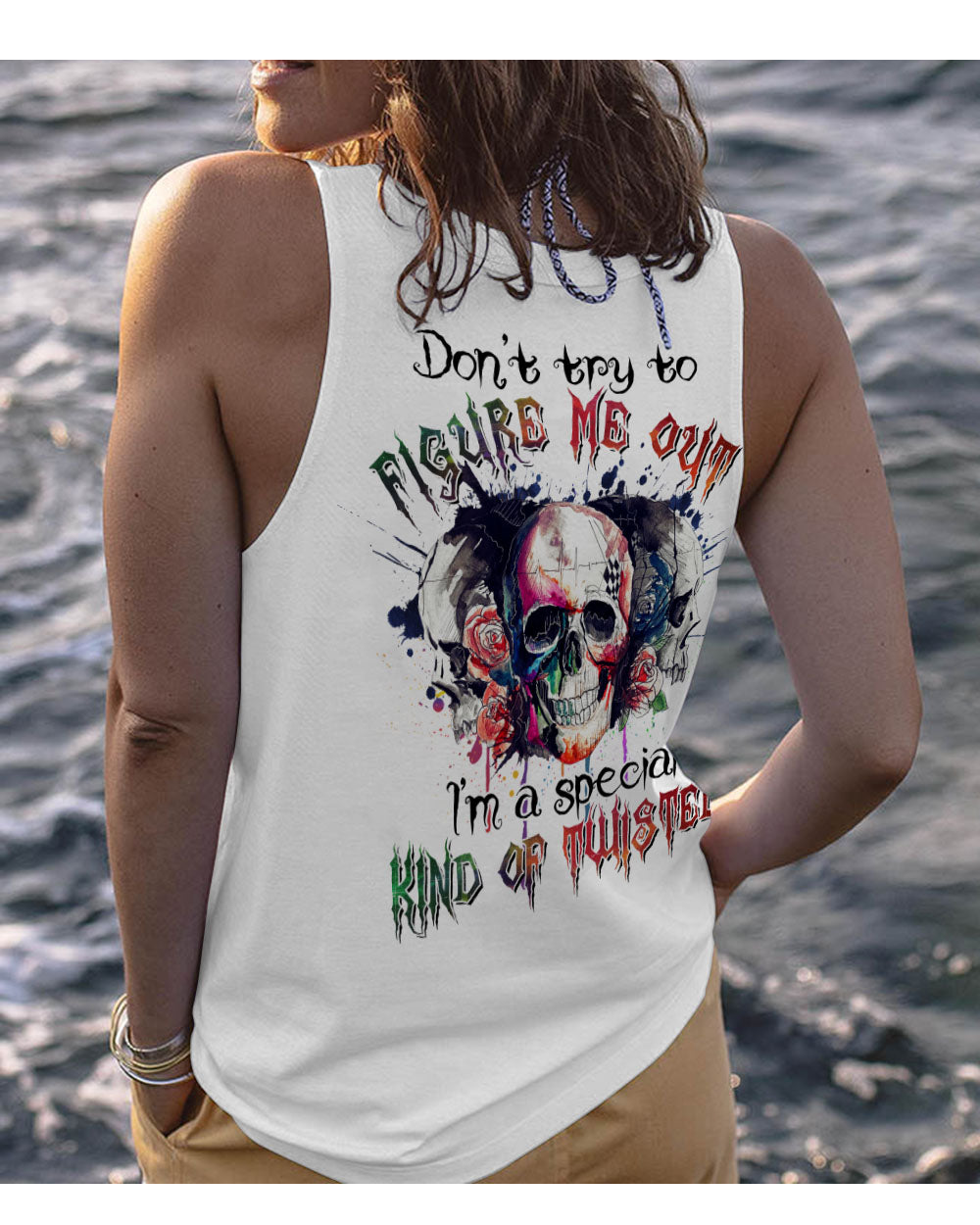 Don't Try To Figure Me Out Watercolor Skull Tank Top