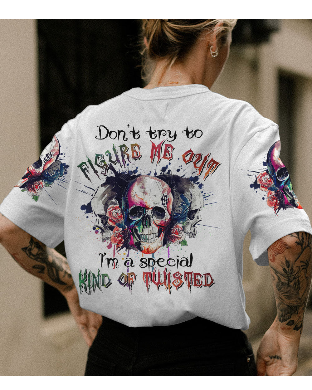 Don't Try To Figure Me Out Watercolor Skull T Shirt