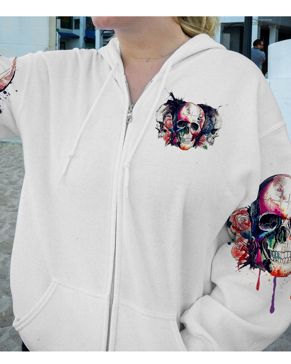 Don't Try To Figure Me Out Watercolor Skull Hoodie