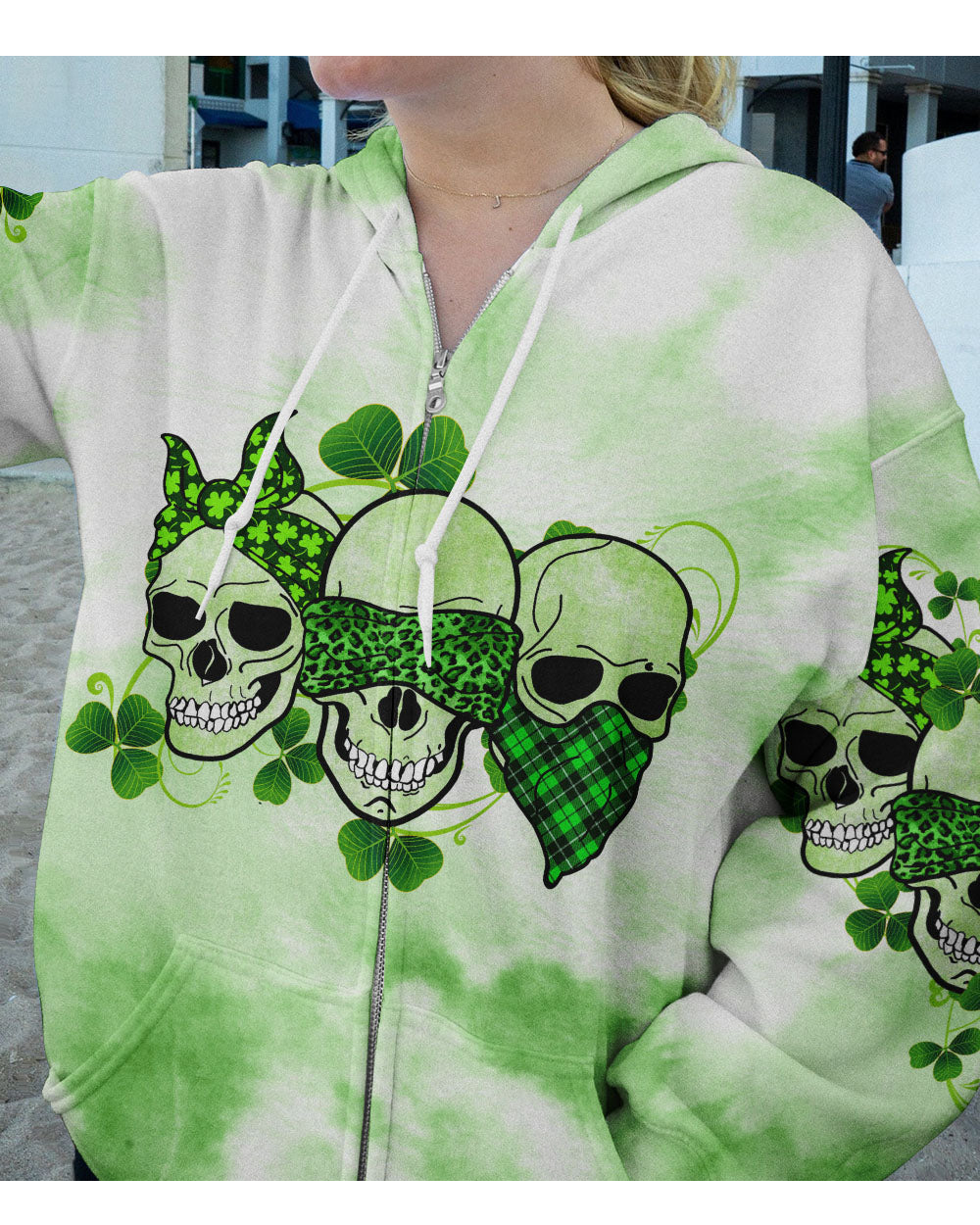 Stuck Between IDK IDC IDGAF Skull Green Hoodie