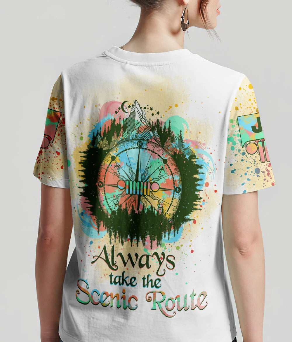 always-take-the-scenic-route-compass-colorful-t-shirt