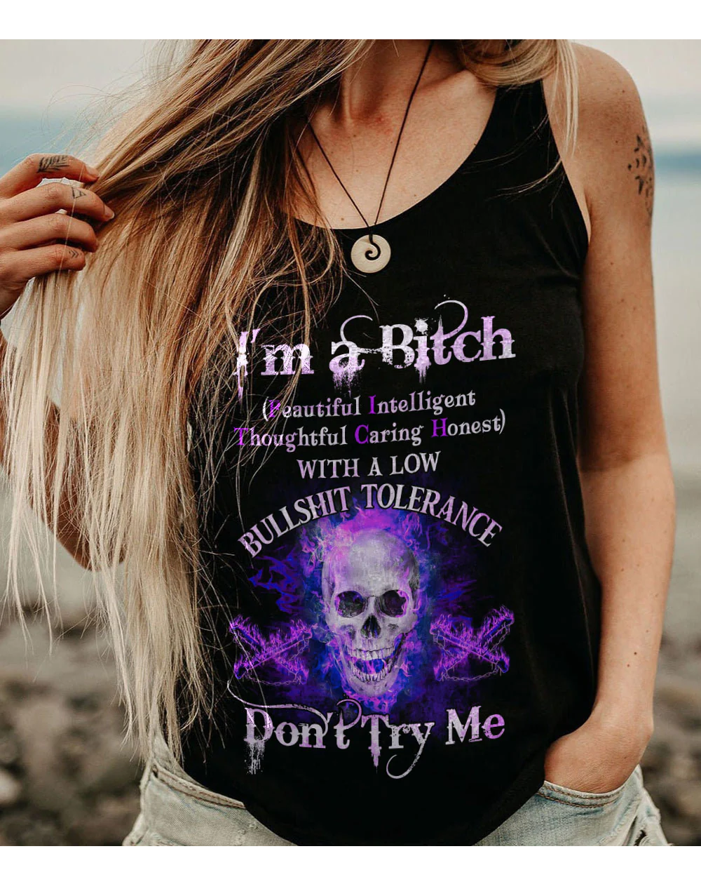 I'm A B Don't Try Me Skull Purple 3D Tank Top