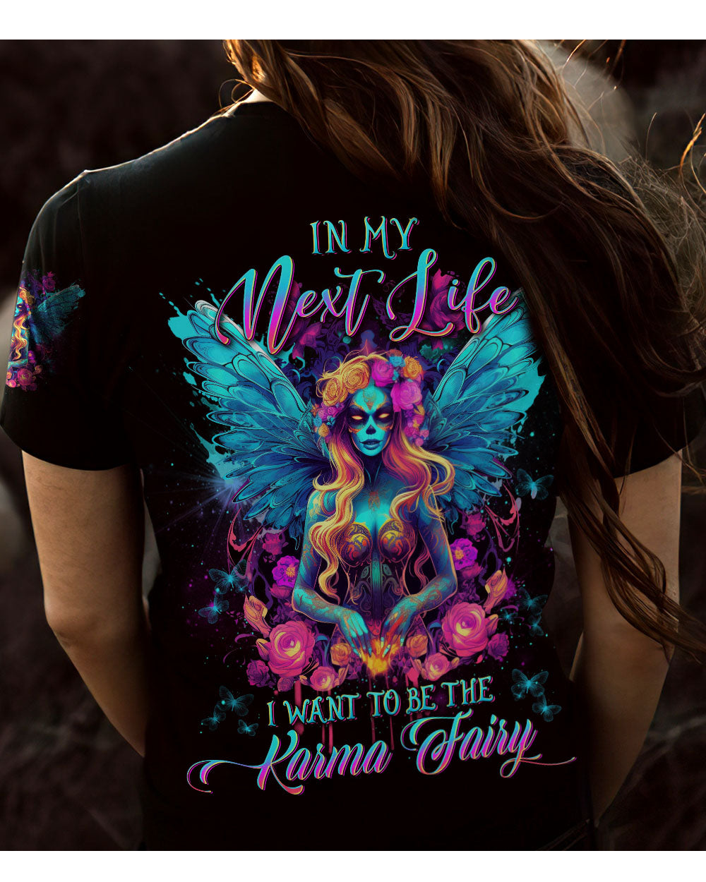 In The Next Life Skull Karma Fairy Black T Shirt