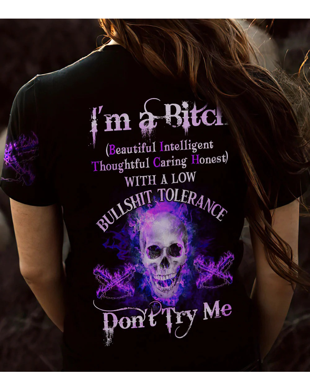 I'm A B Don't Try Me Skull Purple 3D T Shirt