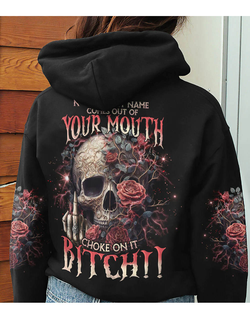 Next Time My Name Comes Out Of Your Mouth Roses Skull Hoodie