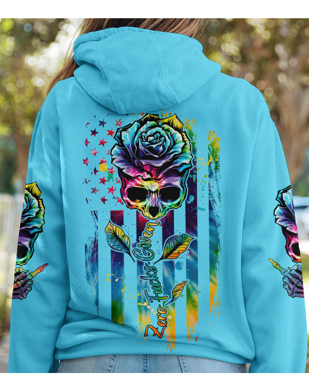 Zero F Given Flowers Skull Blue Hoodie