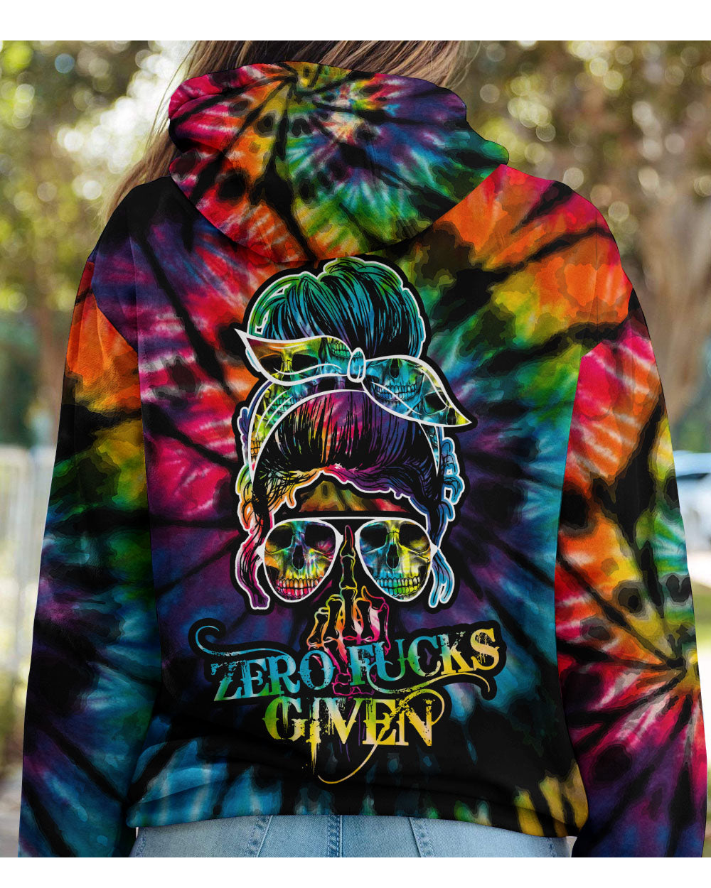 Zero FCKS Given Tie Dye Skull Hoodie