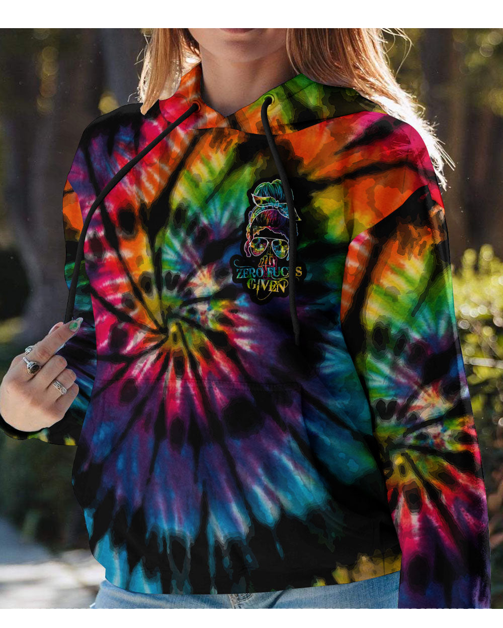 Zero FCKS Given Tie Dye Skull Hoodie