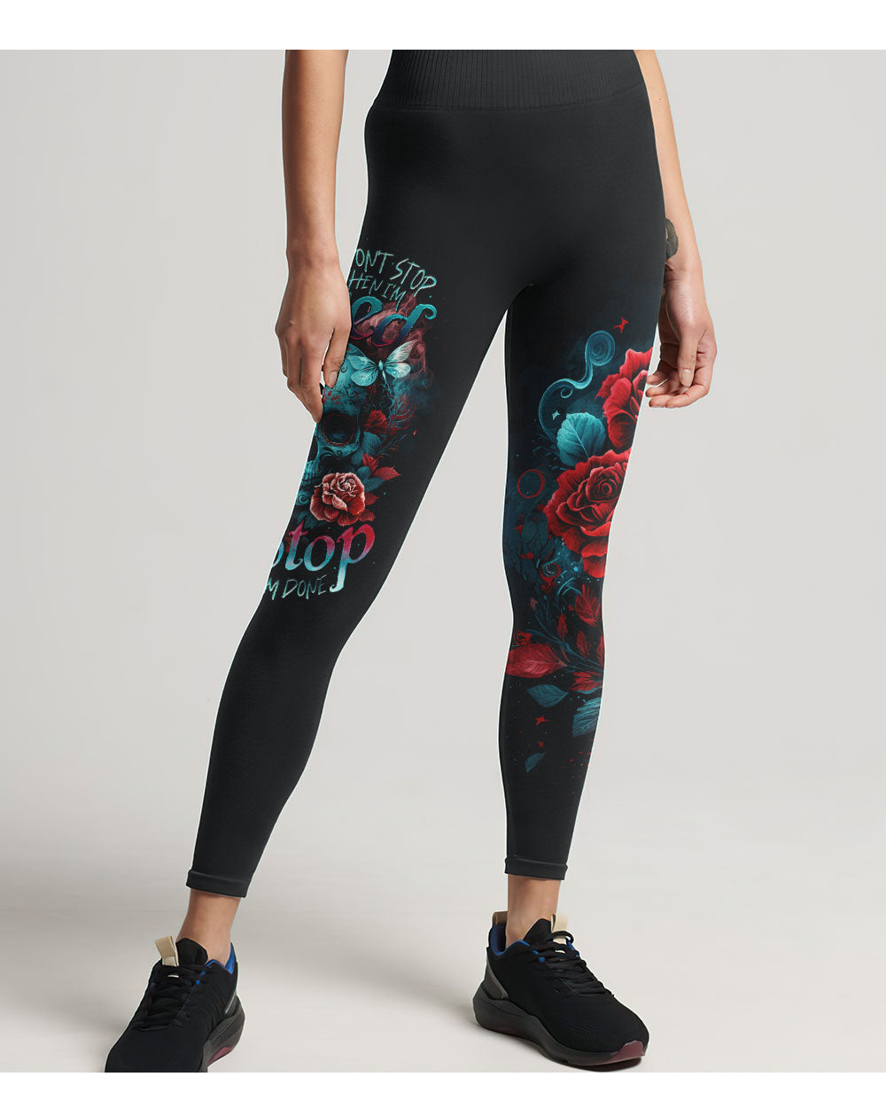 I Stop When I'm Done Skull Black Leggings