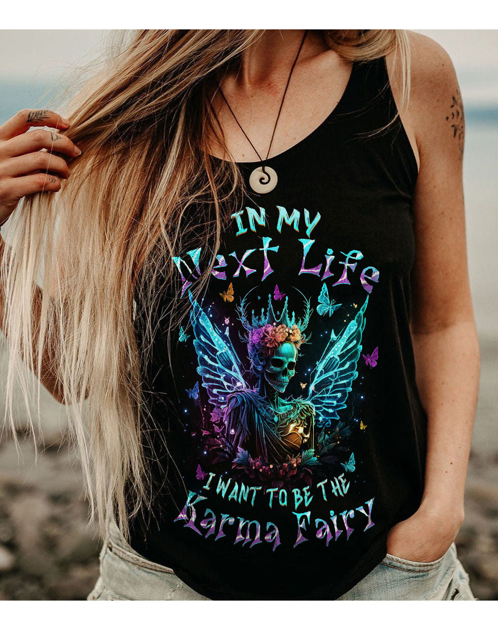 In My Next Life I Want To Be A Karma Fairy Skull Flowers Tank Top