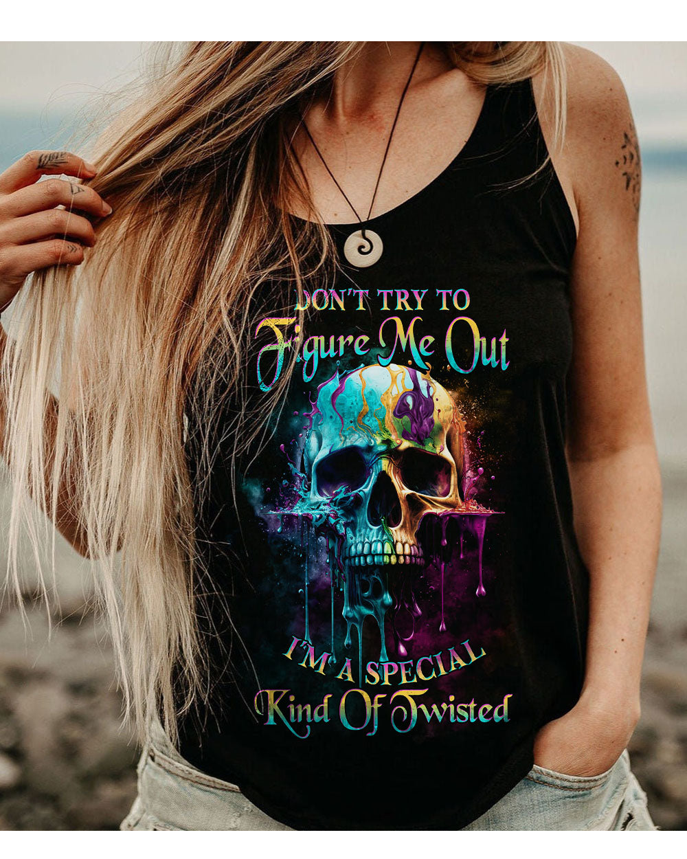 Don't Try Figure Me Out Skull Melting Tank Top