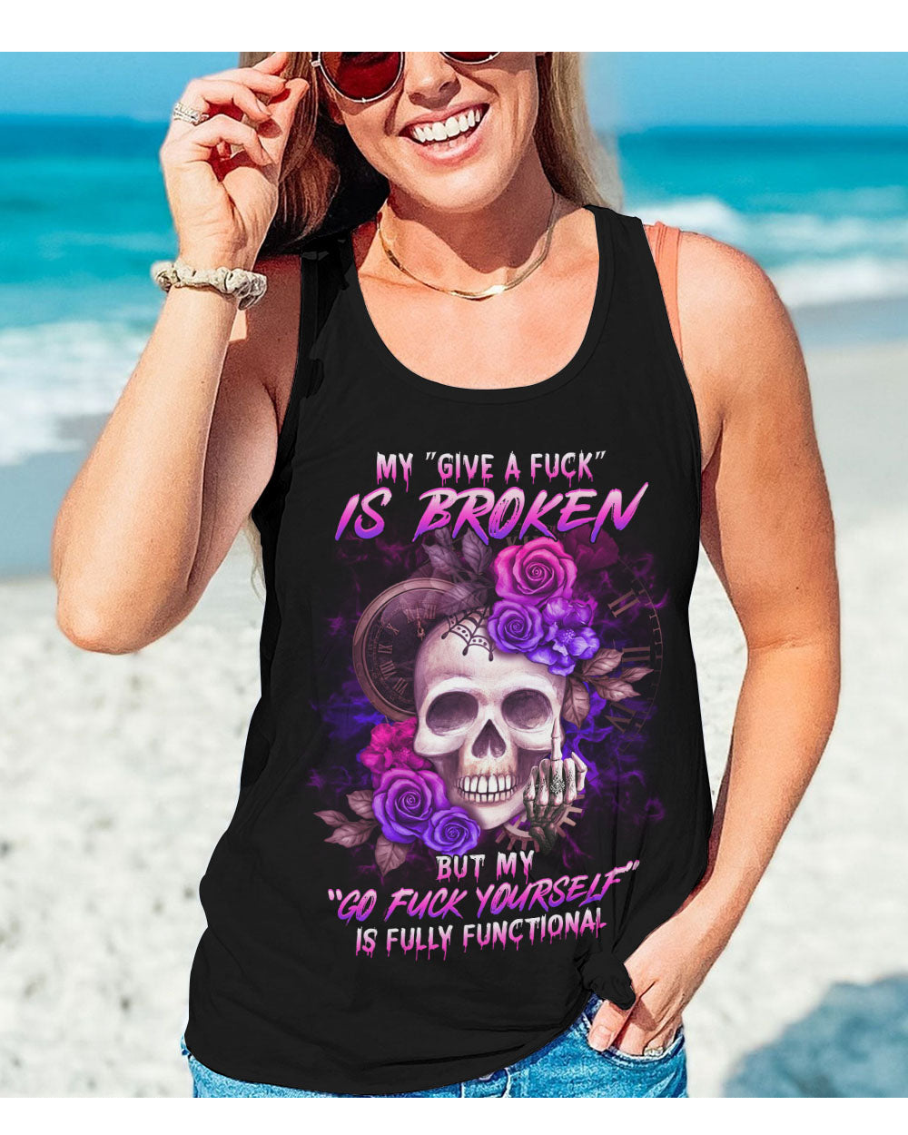 My Give A F Is Broken Skull Black Tank Top