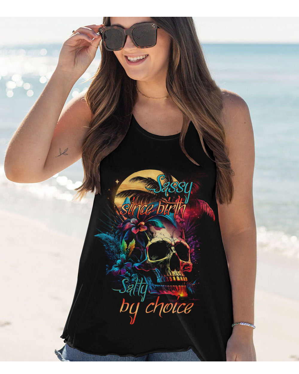 Sassy Since Birth Salty By Choice Colorful Skull Tank Top