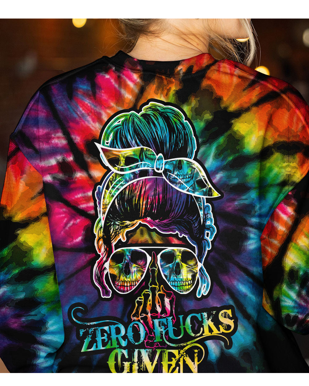 Zero FCKS Given Tie Dye Skull Sweatshirt