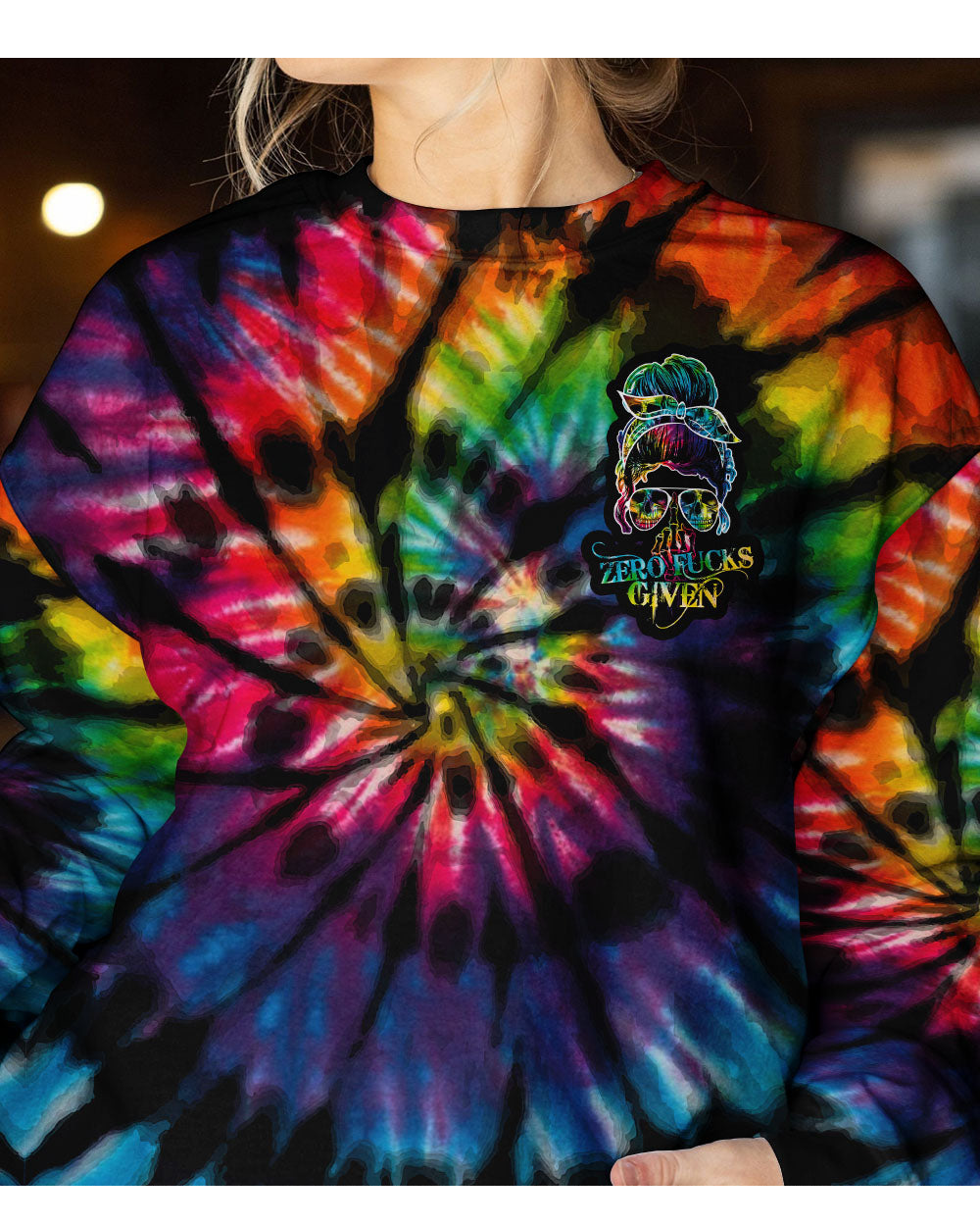 Zero FCKS Given Tie Dye Skull Sweatshirt